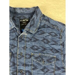KAVU Mens Short Sleeve Button Up Shirt Blue Geometric‎ Print Size L
